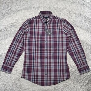 Mizzen Main Dress Shirt Mens Small Purple Plaid NWT Slim Fit Leeward Performance